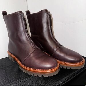 Vince Cabrina Ankle Boots Oxblood Leather Lug Sole Zip Booties Women 5.5